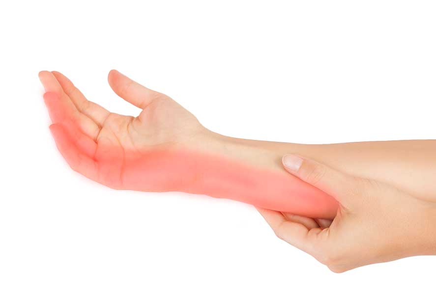 Person holding a painful forearm