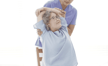 Therapist guiding a stretching exercise