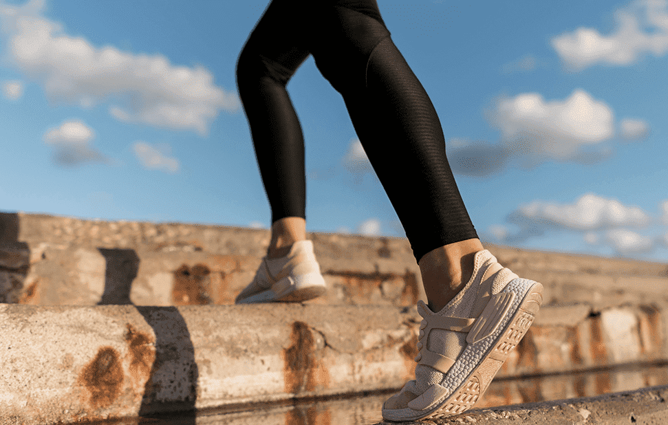 Runner stepping up outdoors